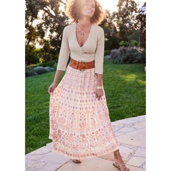 SOFT SURROUNDINGS white orange pink embroidered Inez long maxi skirt India - Picture 10 of 10